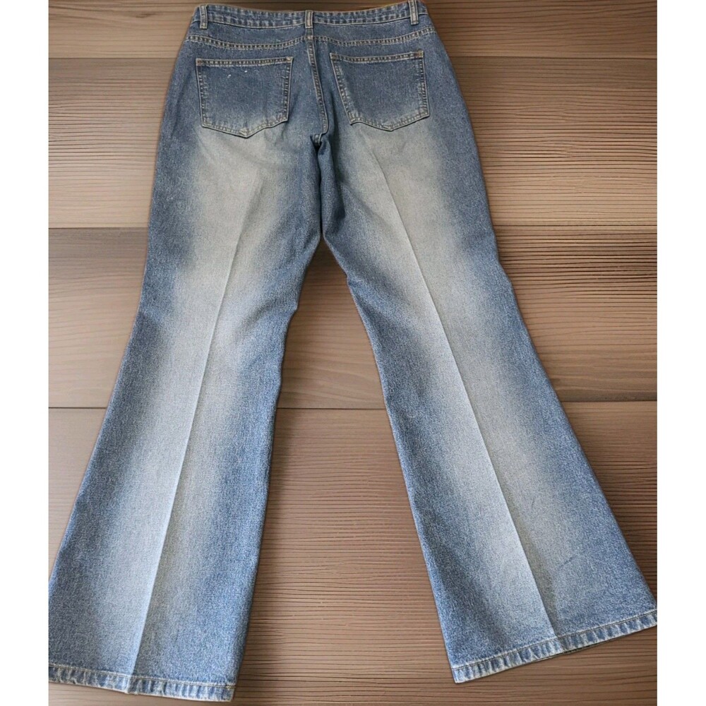 Vtg 90s Carolina Blues Center Crease Bootcut Jeans Womens 14 Rigid Cotton Flare - Picture 2 of 6